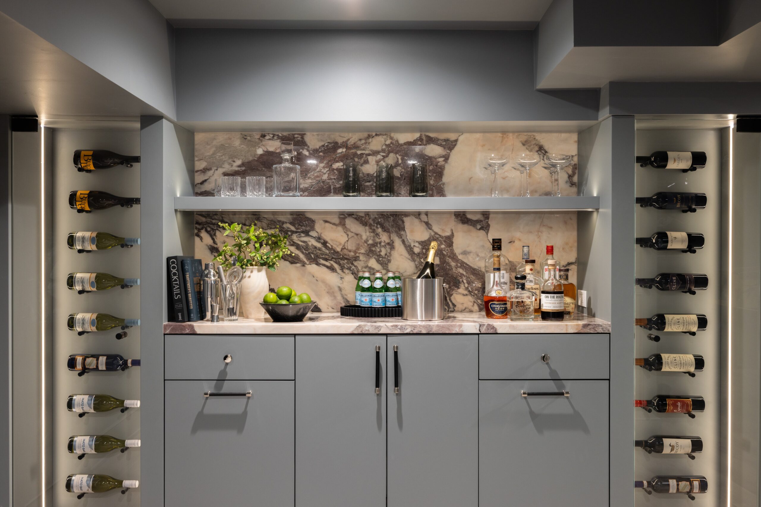 Basement Bar Wine Storage With Viola Marble